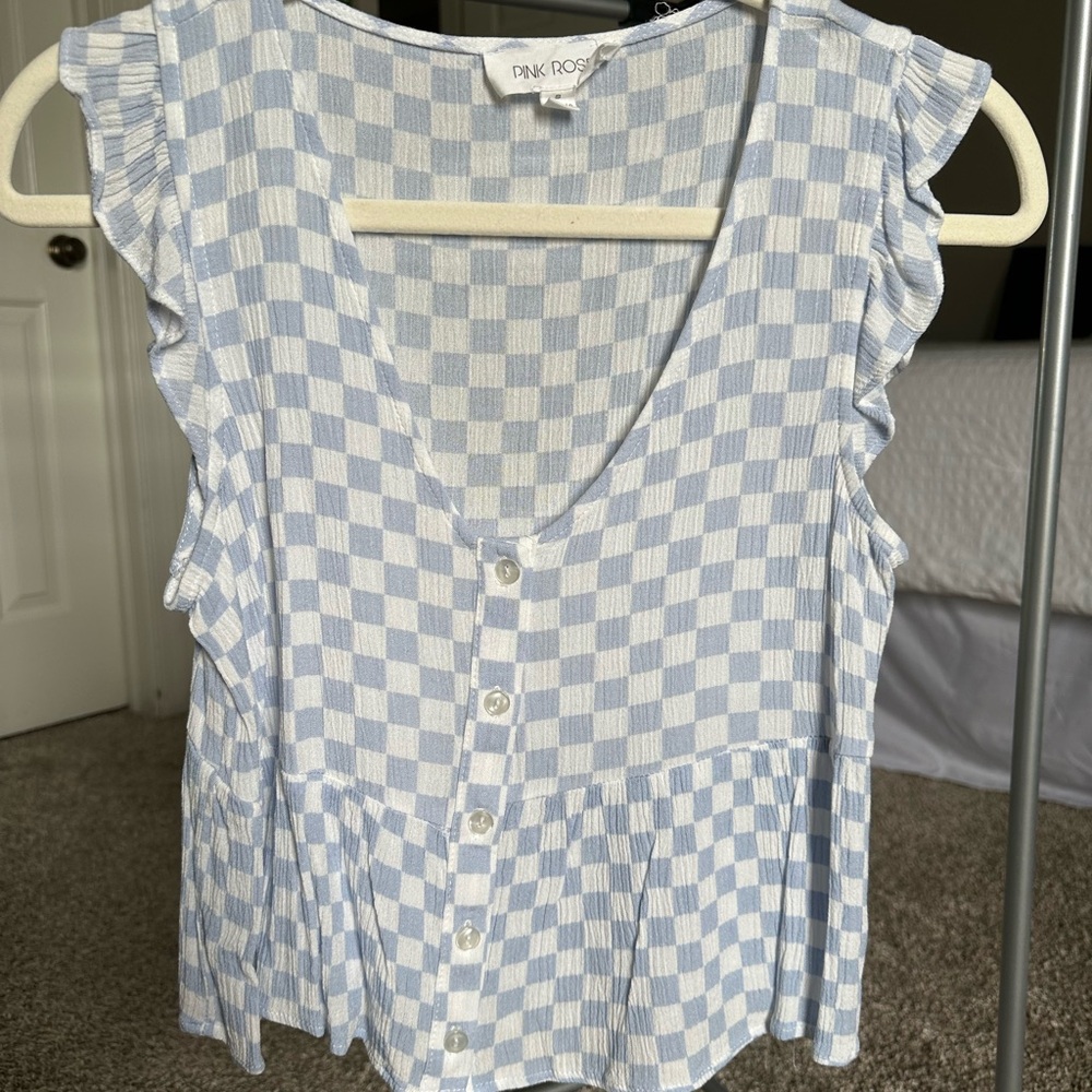 Light Blue Checkered Blouse